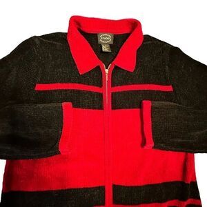 Designers Originals Studio Red and Black Chenille Zip Cardigan